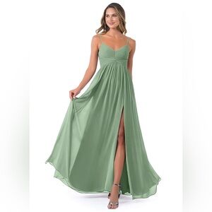 Azazie Alia Matcha Size 4 Bridesmaid Dress | With Pockets | Worn Once